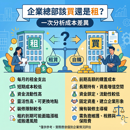 企業總部該買還是租？一次分析成本差異